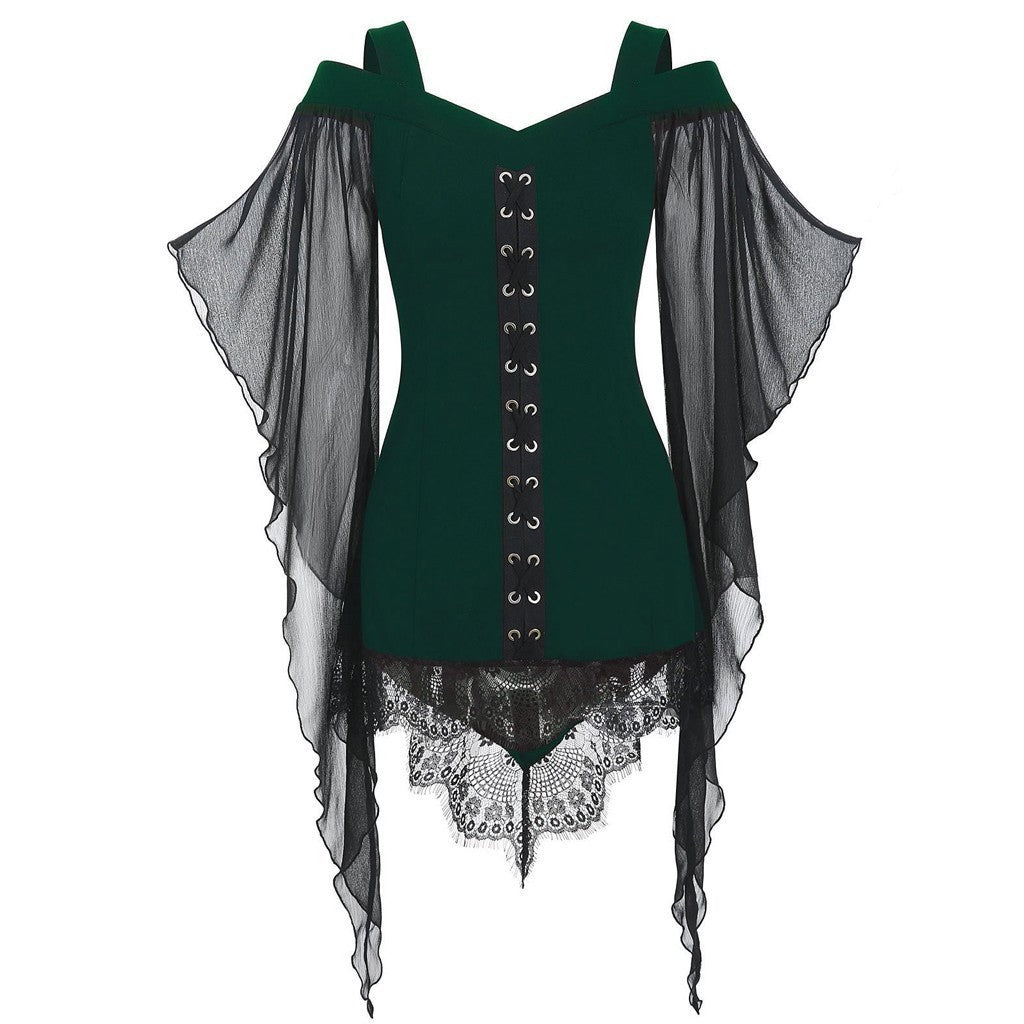Gothic Swing Sleeve Irregular Panel Chiffon Shirt