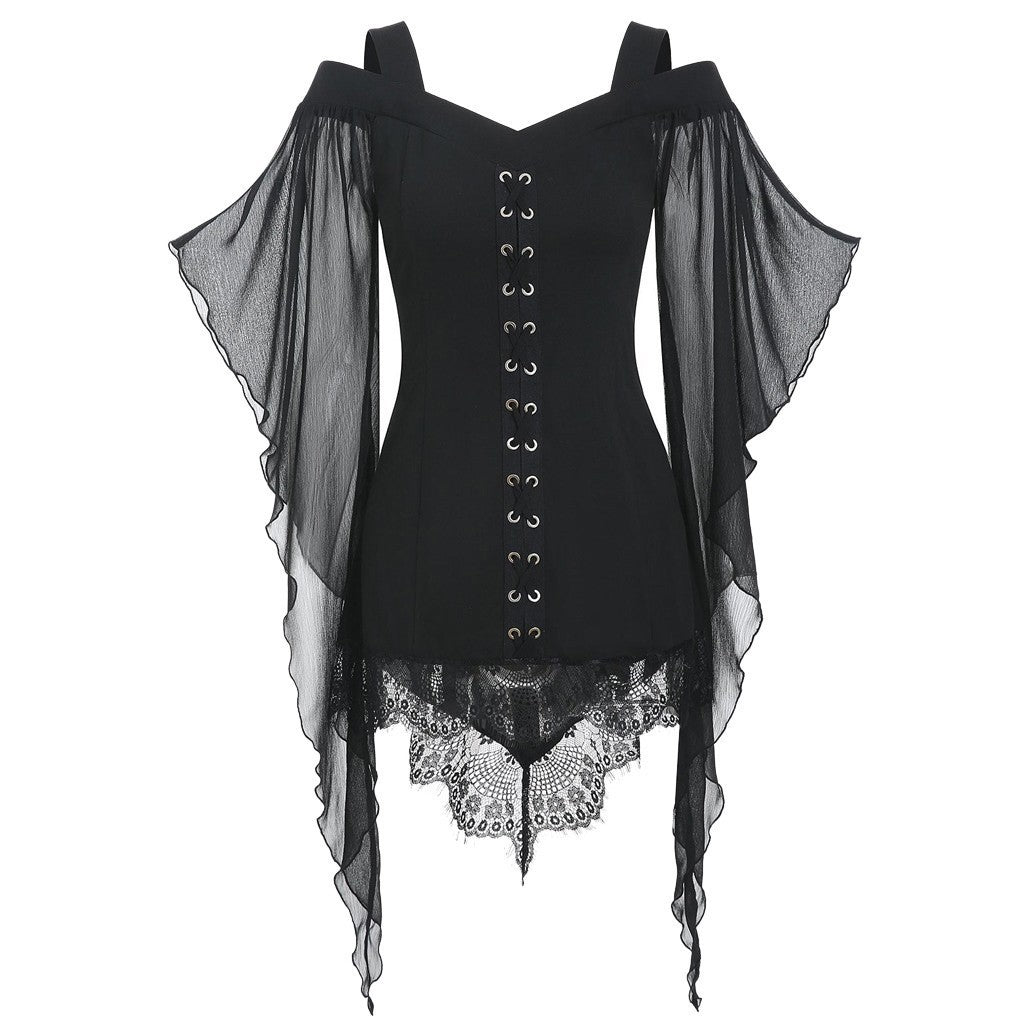 Gothic Swing Sleeve Irregular Panel Chiffon Shirt