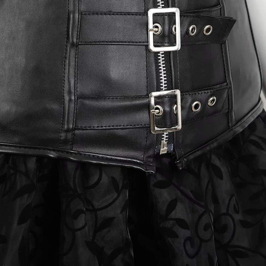 Gothic Leather Vintage Zip Amount Corset Set Of Three