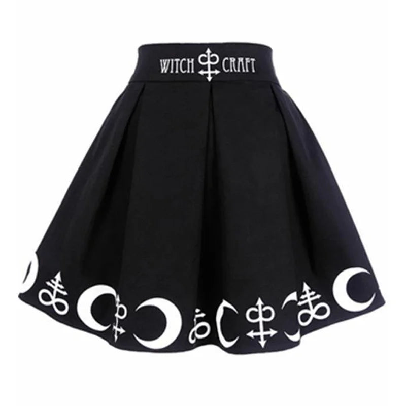 Harajuku Punk Rock Gothic Skirt Black Women Witch Moon Printed High Waist Star Print Goth Pleated Emo Alt Y2K Mini Skirts