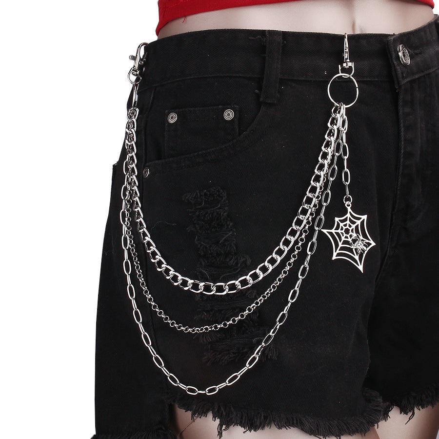 Trendy Punk Metal Personality Three-layer Spider Web Jeans Chain