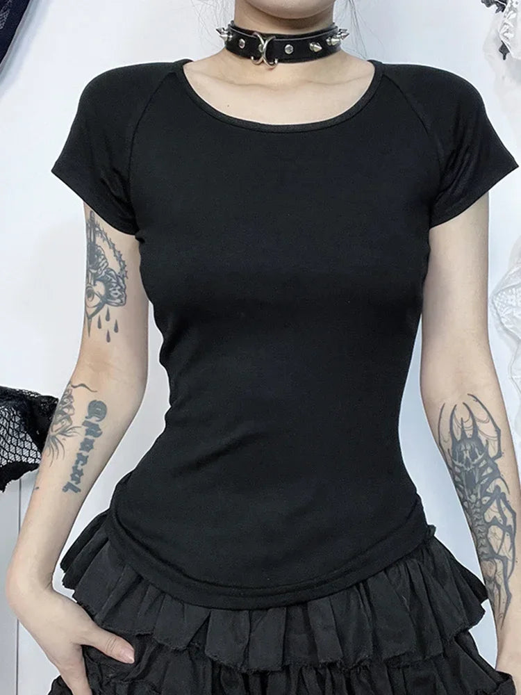 Gothic See Through Angel Graphic Print T-shirt
