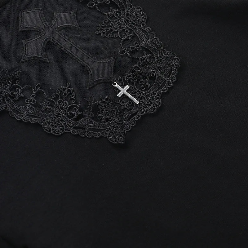 Goth Mesh Patchwork Cross Turtleneck Pullovers