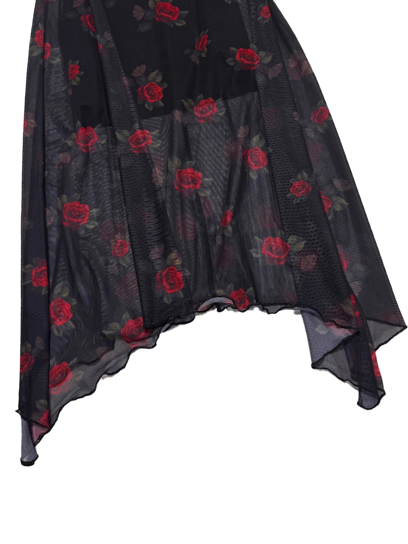Goth Dark Elegant Fashion Florals Print Short Sleeve Mid Dress Fairy Double Layer Dresses