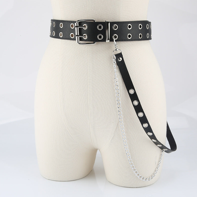 Gothic Style Double-breasted Buttonhole Belt Decoration Waist Chain Strap