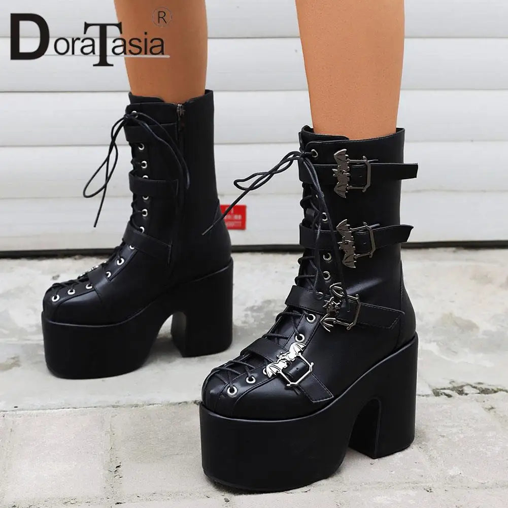 Ladies Goth Platform Boots Fashion Zip Faux Fur Chunky High Heels women's Boots Party Street Autumn Winter Woman Shoes