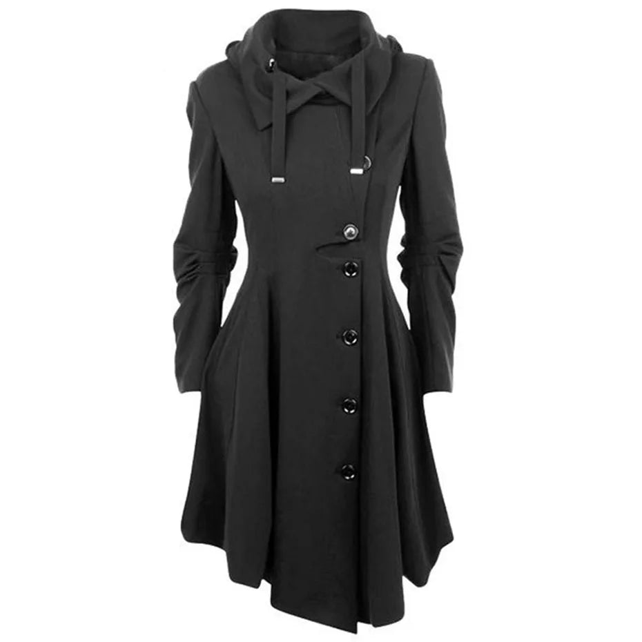 Goth Overcoat Trench Coat Long Slim Asymmetric Lapel Collar Button
