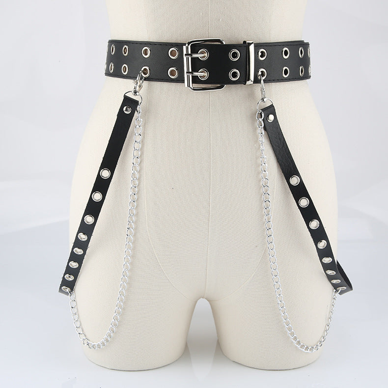 Gothic Style Double-breasted Buttonhole Belt Decoration Waist Chain Strap