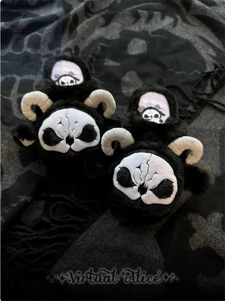 Dark Gothic Slippers Women Subculture Winter Style Flat Bottom Plush Warm Indoor Home Slippers For Women Household Slippers