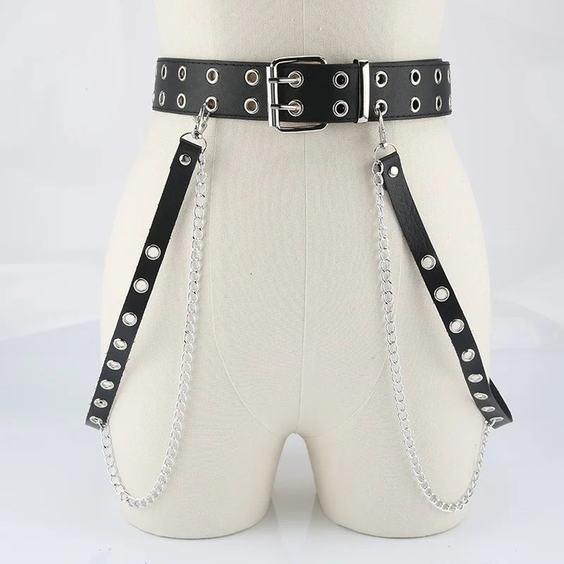 Gothic Style Double-breasted Buttonhole Belt Decoration Waist Chain Strap
