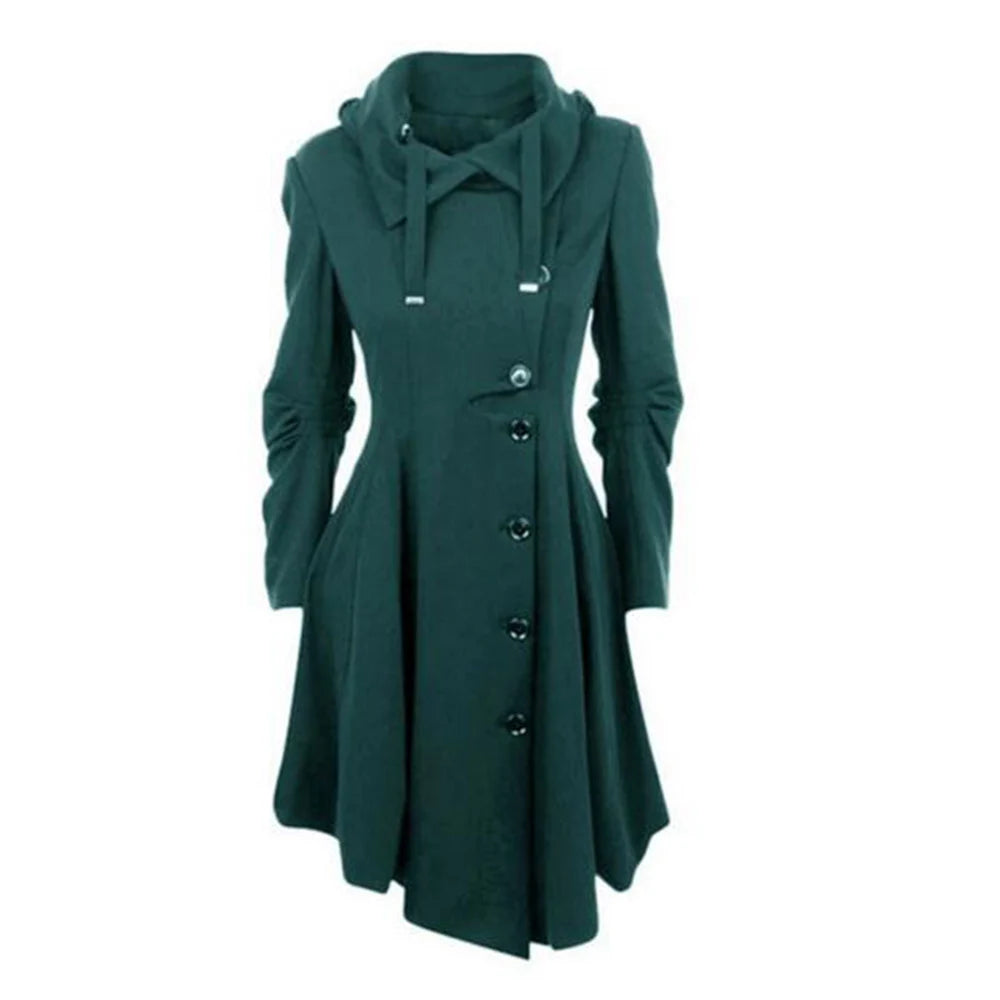 Goth Overcoat Trench Coat Long Slim Asymmetric Lapel Collar Button