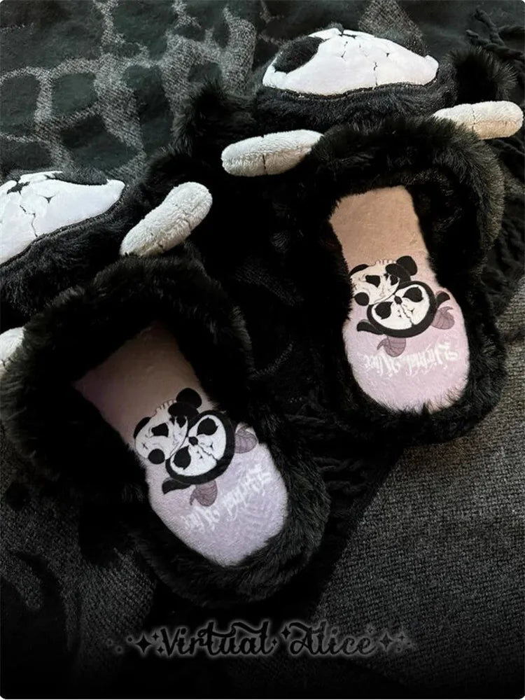 Dark Gothic Slippers Women Subculture Winter Style Flat Bottom Plush Warm Indoor Home Slippers For Women Household Slippers