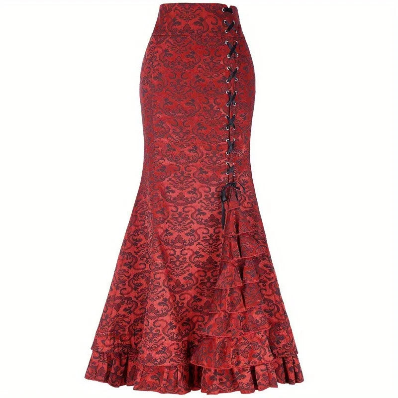Skirts for Women's Gothic Skirts Jacquard Long Skirts Lace-up Hip Fishtail Skirts
