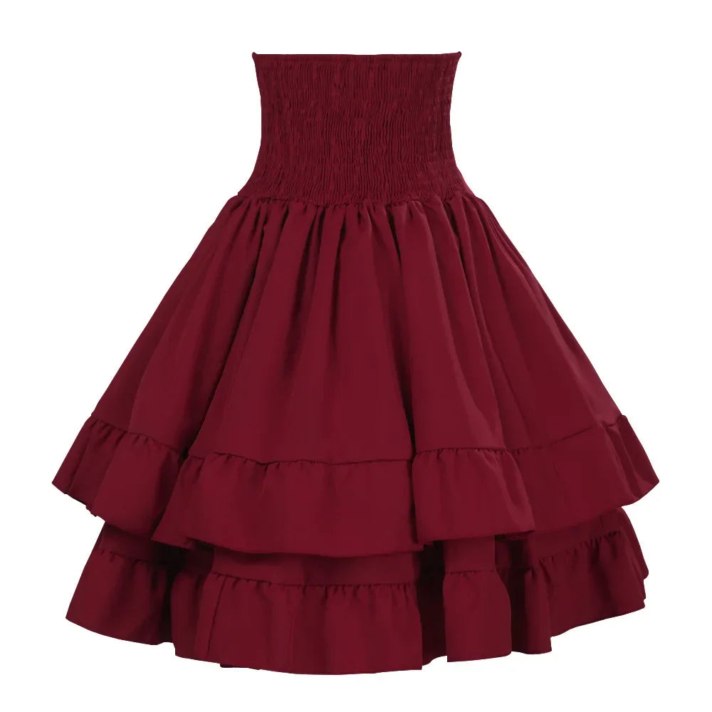 Victorian Period Skirt Girls Black Gothic Style Multi-layer Cake Half Dress Princess Cosplay Banquet Lolita