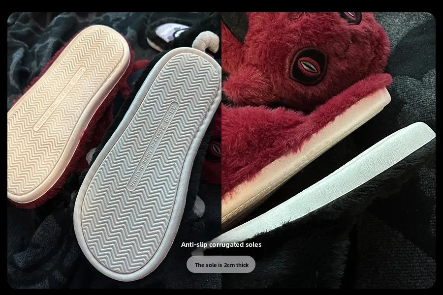 Dark Gothic Slippers Women Subculture Winter Style Flat Bottom Plush Warm Indoor Home Slippers For Women Household Slippers