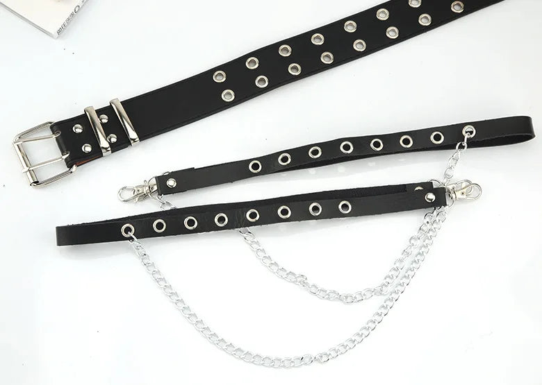 Gothic Style Double-breasted Buttonhole Belt Decoration Waist Chain Strap