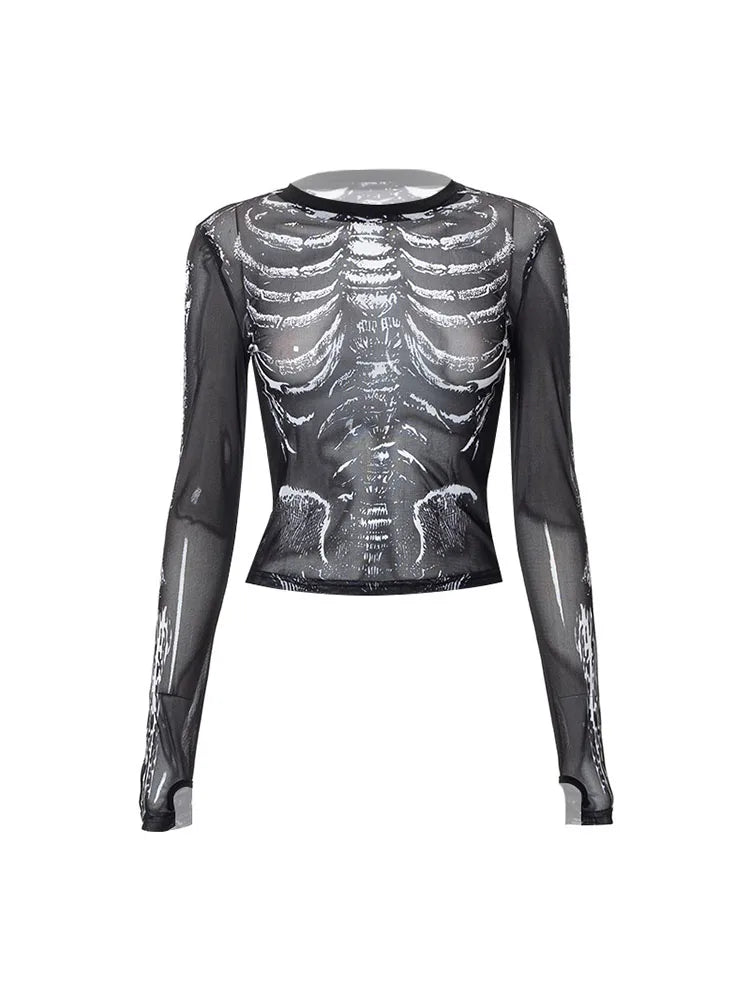 Gothic Skeleton Pattern Round Neck Long Sleeve