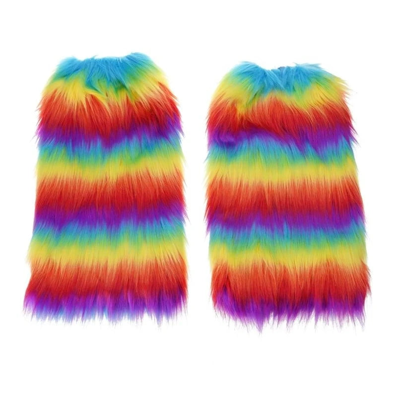 Harajuku Punk Fuzzy Leg Warmers for Women Soft Thickened Plush Boot Cuffs Covers for Winter Fashion and Costume Parties