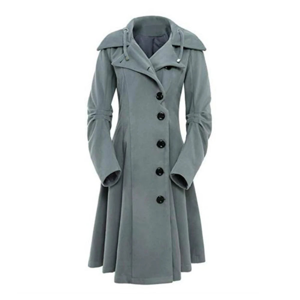 Goth Overcoat Trench Coat Long Slim Asymmetric Lapel Collar Button