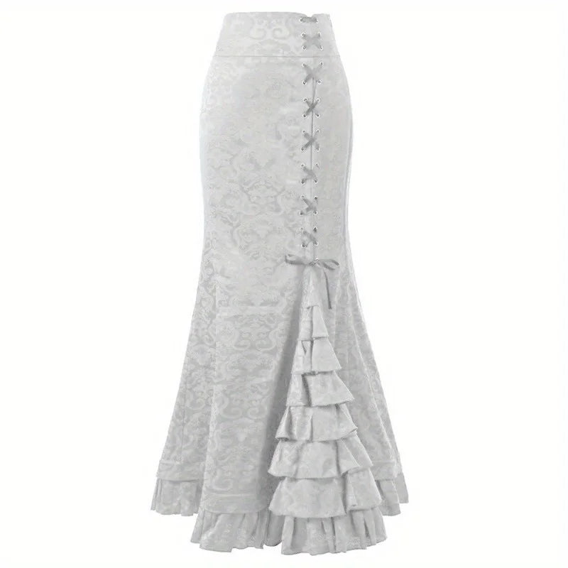 Skirts for Women's Gothic Skirts Jacquard Long Skirts Lace-up Hip Fishtail Skirts