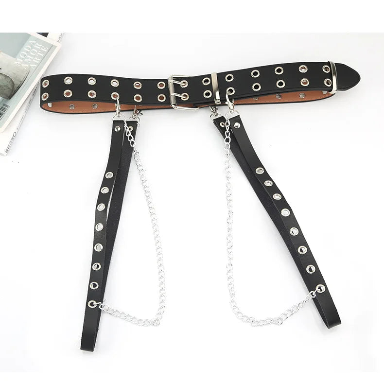 Gothic Style Double-breasted Buttonhole Belt Decoration Waist Chain Strap