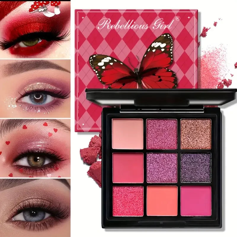 9-Grid Red Eyeshadow Palette Eye Shadow Makeup Long Lasting