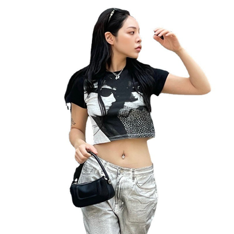 Retro Spice Street Goth Head Print Short Sleeve T-Shirt