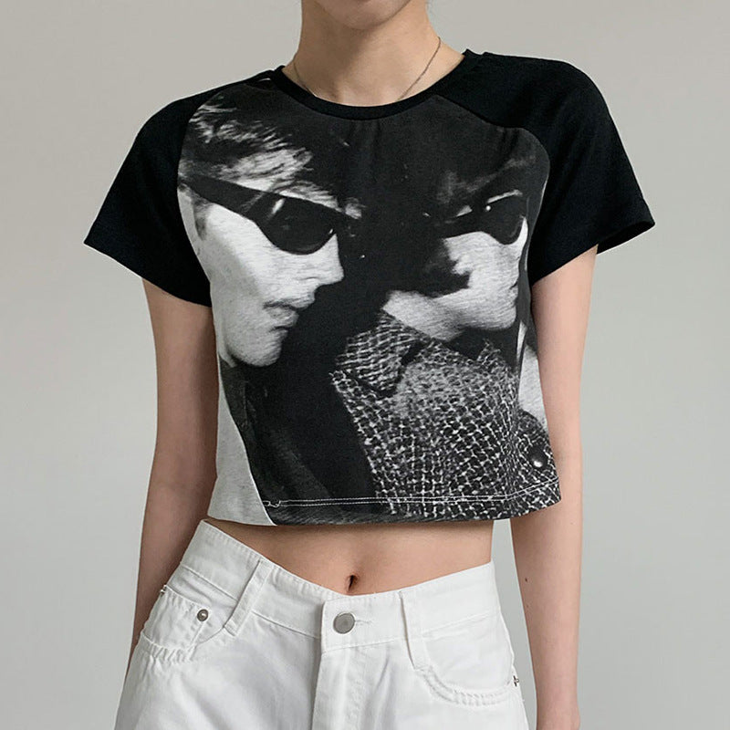 Retro Spice Street Goth Head Print Short Sleeve T-Shirt