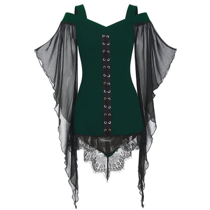 Gothic Swing Sleeve Irregular Panel Chiffon Shirt