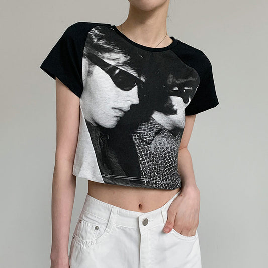 Retro Spice Street Goth Head Print Short Sleeve T-Shirt