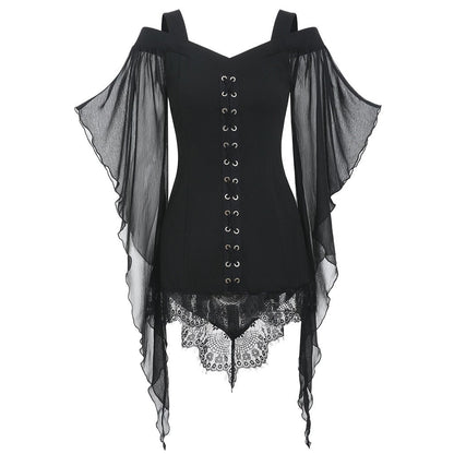 Gothic Swing Sleeve Irregular Panel Chiffon Shirt
