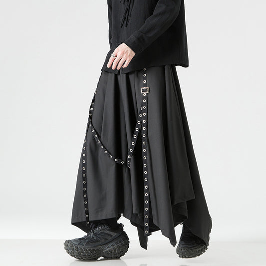 Goth Men's And Women's Same Rivet Ribbon Wide-leg Pants