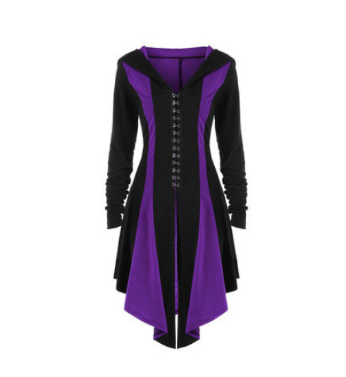 Gothic Style New Hooded Color Matching Mid-length Dress
