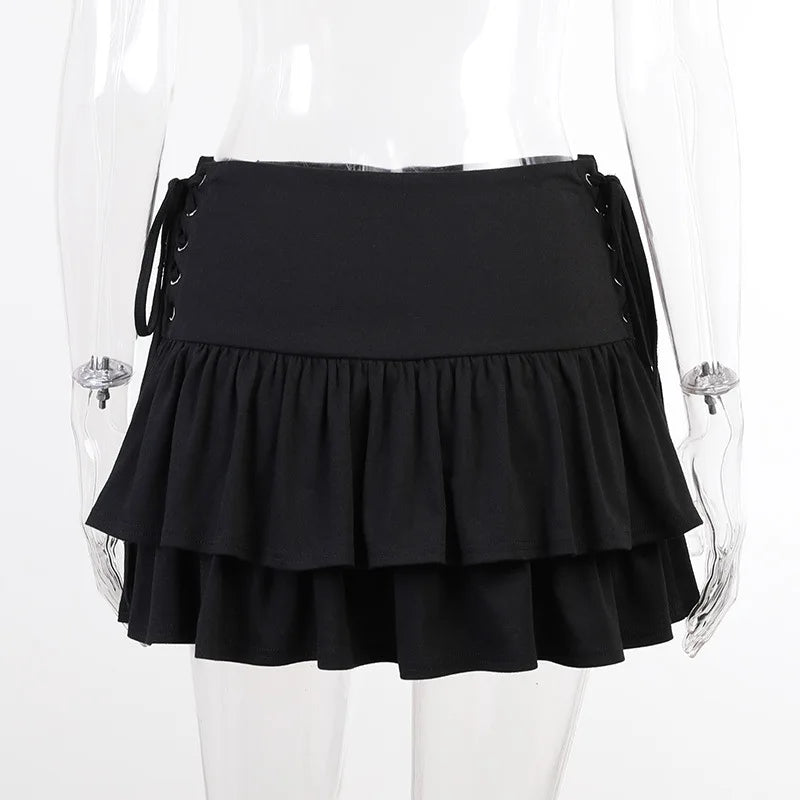 AltGoth Y2k Gothic Cake Skirt Women Dark Punk Streetwear Bandage High Waist Skirt Harajuku Grunge Emo Alternative Clubwear Skirt