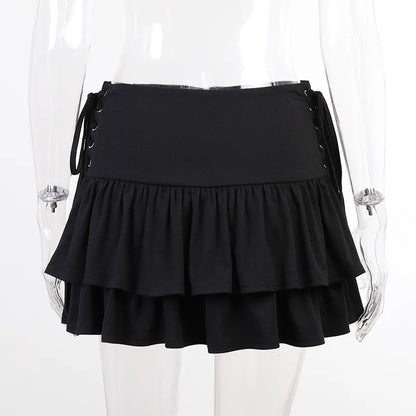 AltGoth Y2k Gothic Cake Skirt Women Dark Punk Streetwear Bandage High Waist Skirt Harajuku Grunge Emo Alternative Clubwear Skirt