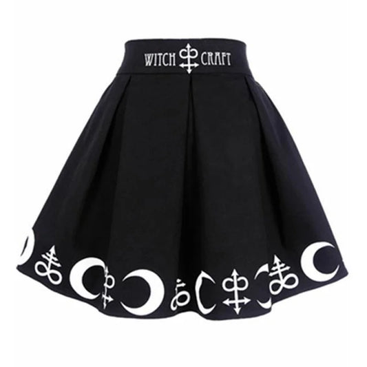 Harajuku Punk Rock Gothic Skirt Black Women Witch Moon Printed High Waist Star Print Goth Pleated Emo Alt Y2K Mini Skirts