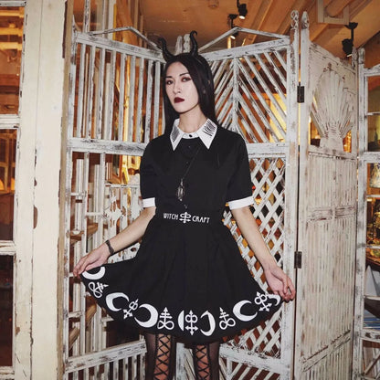 Harajuku Punk Rock Gothic Skirt Black Women Witch Moon Printed High Waist Star Print Goth Pleated Emo Alt Y2K Mini Skirts