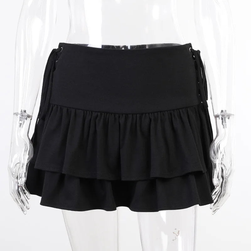 AltGoth Y2k Gothic Cake Skirt Women Dark Punk Streetwear Bandage High Waist Skirt Harajuku Grunge Emo Alternative Clubwear Skirt