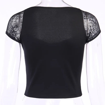Vintage Bodycon Bandage Lace Black T-shirts