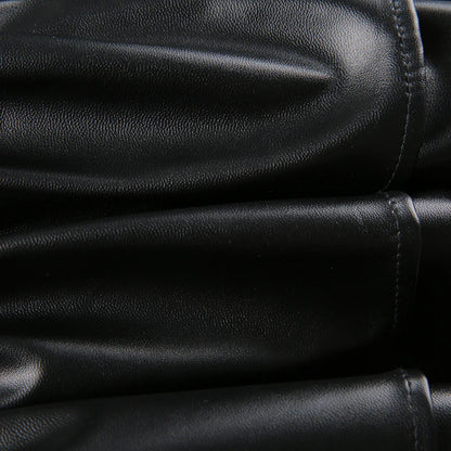 SUCHCUTE Goth Black Pu Leather Patchwork Lace Tiered Cake Mini Skirts Y2K Aesthetic 90s Lolita Skirt Women Sexy Low Waist Skirt