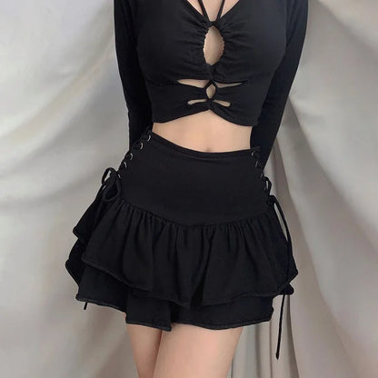 AltGoth Y2k Gothic Cake Skirt Women Dark Punk Streetwear Bandage High Waist Skirt Harajuku Grunge Emo Alternative Clubwear Skirt