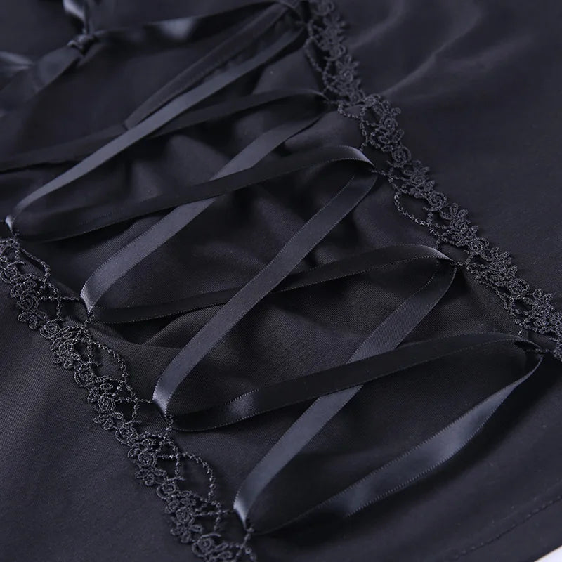 Vintage Bodycon Bandage Lace Black T-shirts