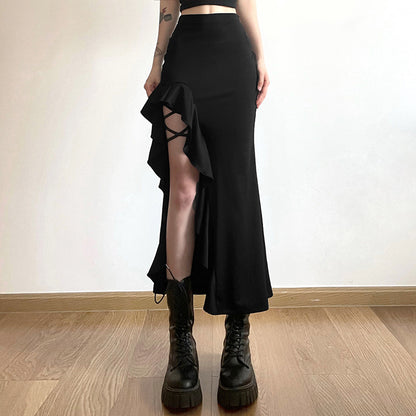 AltGoth  Coquette Mall Goth Skirt Women Streetwear Grunge High Waist Irregulr Split Skirt Vintage Emo Alternative Indie Clothes