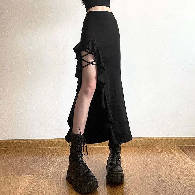 AltGoth  Coquette Mall Goth Skirt Women Streetwear Grunge High Waist Irregulr Split Skirt Vintage Emo Alternative Indie Clothes
