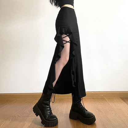 AltGoth  Coquette Mall Goth Skirt Women Streetwear Grunge High Waist Irregulr Split Skirt Vintage Emo Alternative Indie Clothes