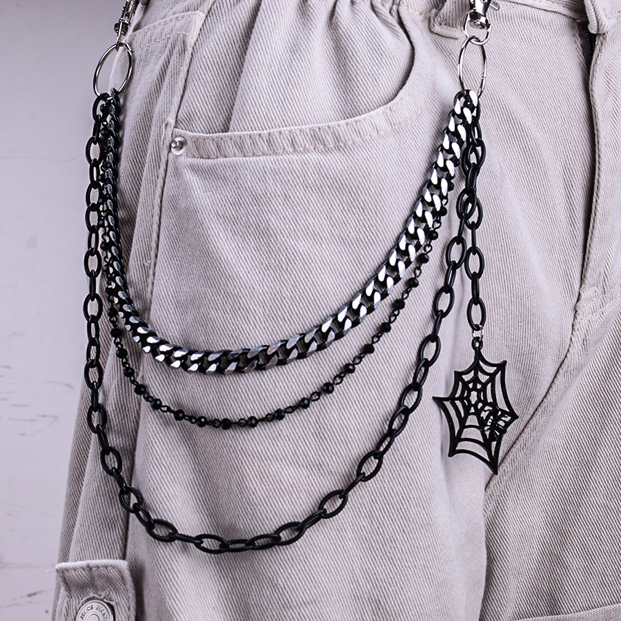 Trendy Punk Metal Personality Three-layer Spider Web Jeans Chain