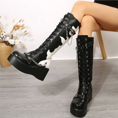 Platform brand new Design Gothic Street Women Boots Wedge High Heel Mary Janes Cosplay Dark Black Shoes For Woman Lolita Booties