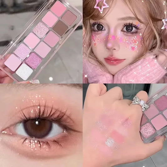 12 Colors Pink Eye Shadow Pallet Clear Glitter Pearl