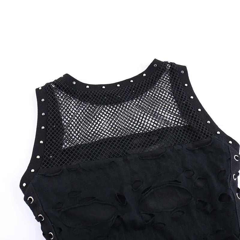 Gothic Crop Tops Tanks Trendy Camisole Fishnet Backless  Vest