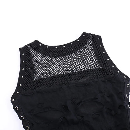 Gothic Crop Tops Tanks Trendy Camisole Fishnet Backless  Vest